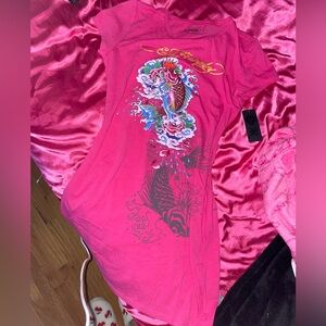 ED HARDY hot pink t shirt dress
